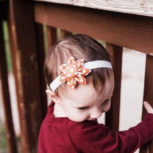 Orange & White Polka Dot Flower Headband